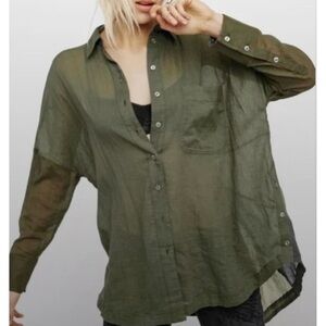Free People Starburst or Rainbow Rays button-down shirt in green, size small.EUC